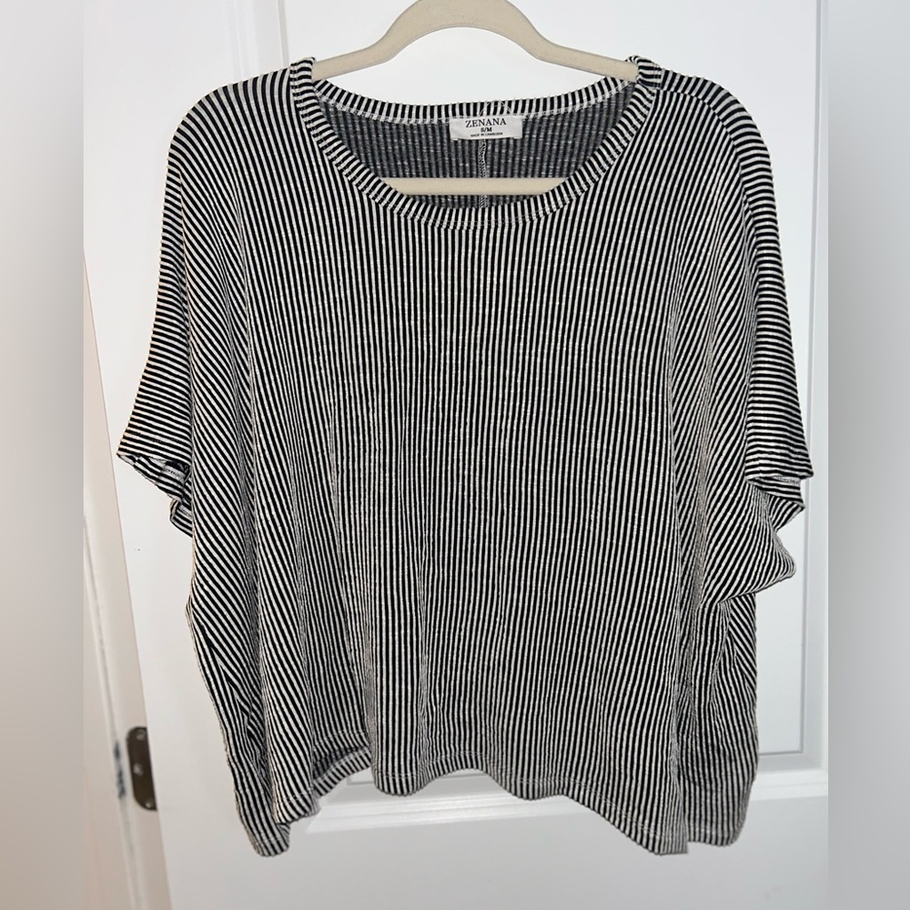 Zenana Black & White Striped Flowy Top